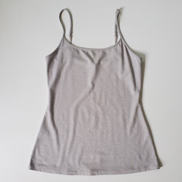 Express Silver Metallic Knit Cami Tank Top Scoop Neck Spaghetti Strap Fairy Glam - Picture 1 of 11